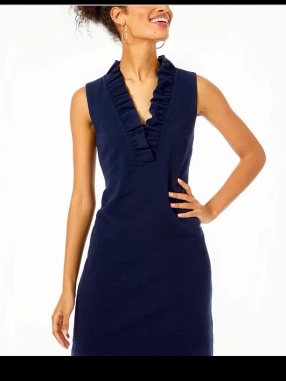 Lilly Pulitzer Tisbury Knit V-Neck Ruffle Detail Sheath Dress Navy Size Medium - Picture 4 of 12